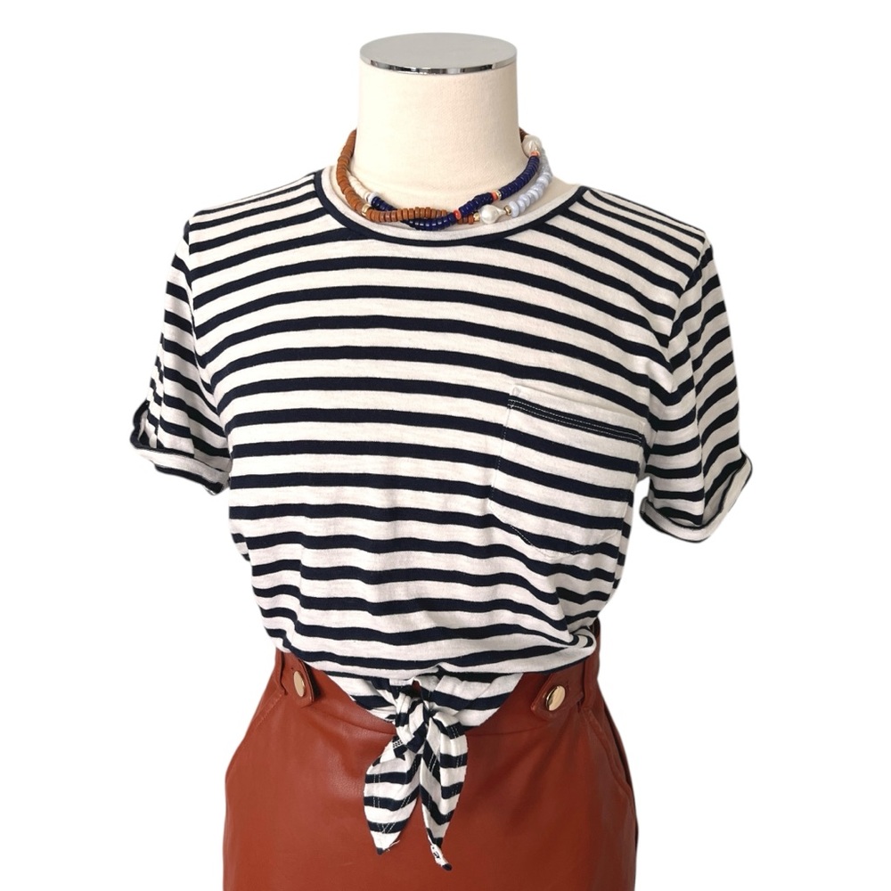 J. CREW FACTORY Blue White Striped Front Knot Shirt Sz Medium Cotton Blend